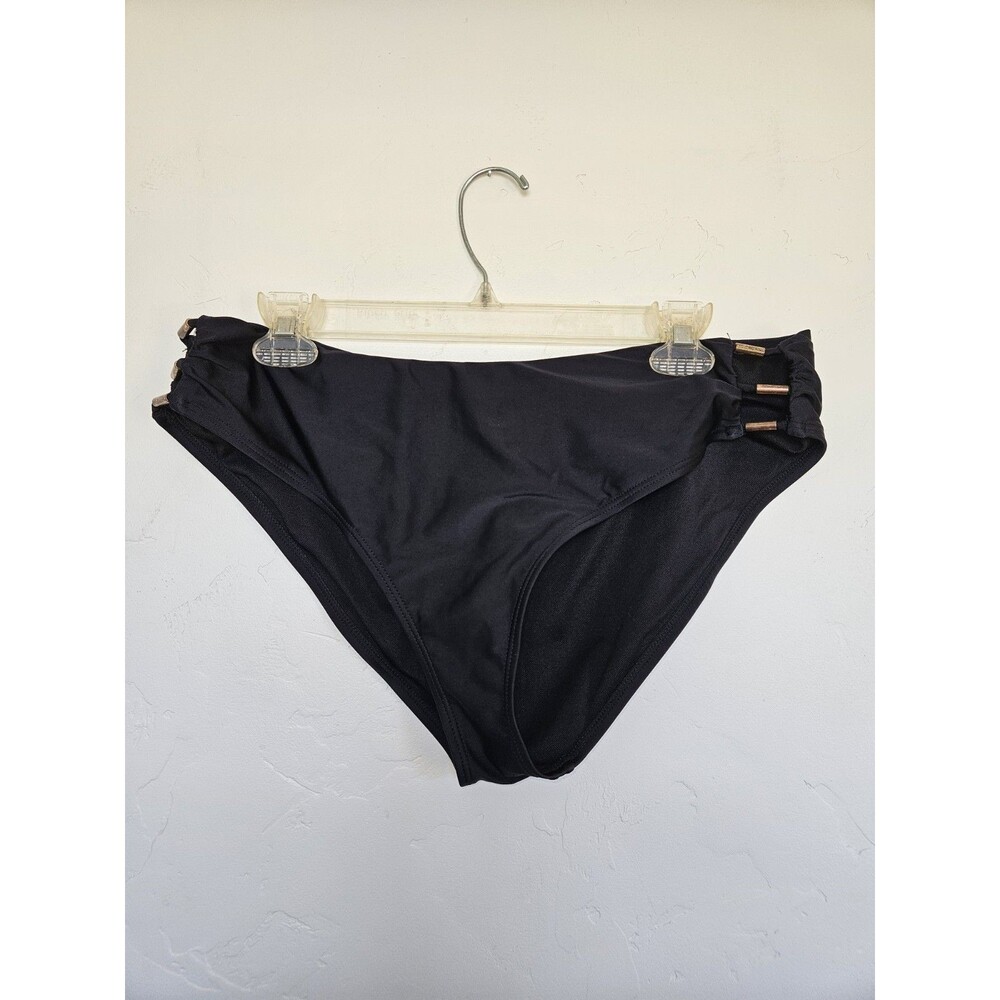 Time and True Women's Bikini Bottom, Black, Side Grommet Accents, Size L
